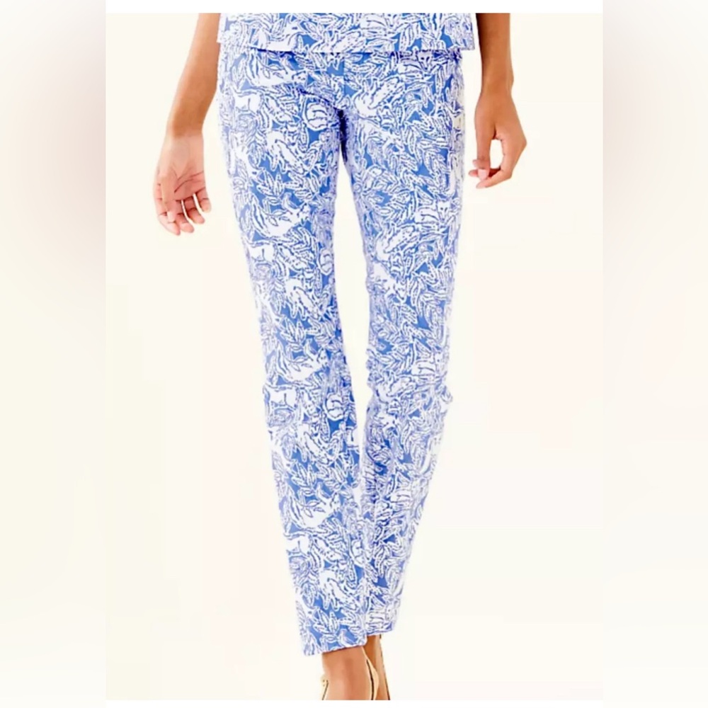 NWT Lilly Pulitzer Kelly Skinny Ankle Pant in Costal Blue Fancy Feet Sz 0 $148